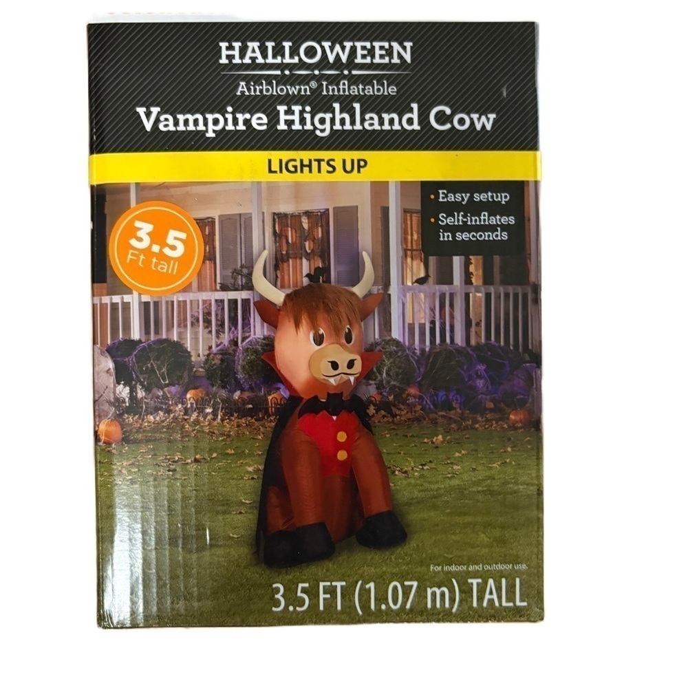 Halloween Vampire Highland Cow Inflatable Blow Up NEW 3.5ft Brown Black